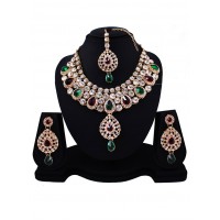 Green Alloy Austrian Diamonds Heavy Set With Maang Tikka 89147