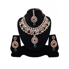 Green Alloy Austrian Diamonds Heavy Set With Maang Tikka 89147