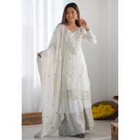 White Chinon Silk Readymade Sharara Suit 305831