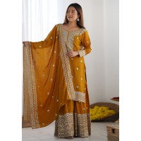 Mustard Chinon Silk Readymade Sharara Suit 305829