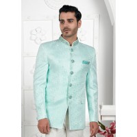 Sea Green Jacquard Silk Bandhgala Jacket 280371
