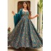 Teal Silk Readymade Long Anarkali Suit 306176 Teal Silk Readymade Long Anarkali Suit 306176