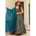 Teal Silk Readymade Long Anarkali Suit 306176 Teal Silk Readymade Long Anarkali Suit 306176