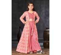 Pink Rayon Readymade Kids Palazzo With Jacket 285076