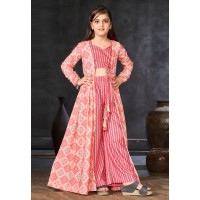 Pink Rayon Readymade Kids Palazzo With Jacket 285076