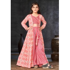 Pink Rayon Readymade Kids Palazzo With Jacket 285076