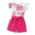 Girls' Floral Pattern Short Sleeves Cotton Silk Mini Jumpsuit with Mini Bag