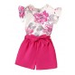 Girls' Floral Pattern Short Sleeves Cotton Silk Mini Jumpsuit with Mini Bag