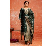 Green Cotton Silk Readymade Pant Style Suit 308830