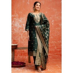 Green Cotton Silk Readymade Pant Style Suit 308830