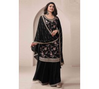 Prachi Desai Black Chinon Sharara Suit 308826