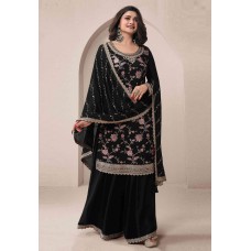 Prachi Desai Black Chinon Sharara Suit 308826
