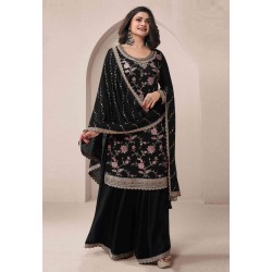 Prachi Desai Black Chinon Sharara Suit 308826