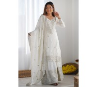 White Chinon Silk Readymade Sharara Suit 305831