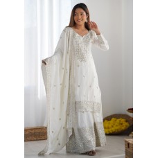 White Chinon Silk Readymade Sharara Suit 305831