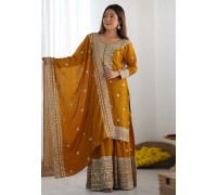Mustard Chinon Silk Readymade Sharara Suit 305829
