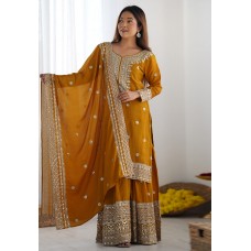 Mustard Chinon Silk Readymade Sharara Suit 305829
