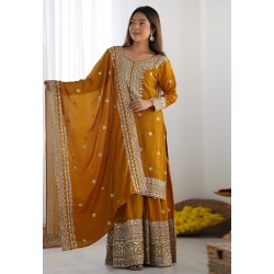 Mustard Chinon Silk Readymade Sharara Suit 305829