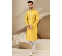 Yellow Dupion Silk Kurta Pajama 279705
