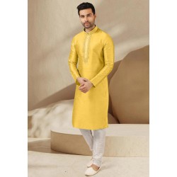 Yellow Dupion Silk Kurta Pajama 279705