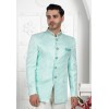 Sea Green Jacquard Silk Bandhgala Jacket 280371
