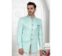 Sea Green Jacquard Silk Bandhgala Jacket 280371