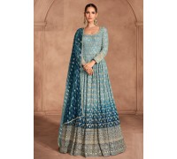 Sky Blue Georgette Embroidered Long Anarkali Suit 307572