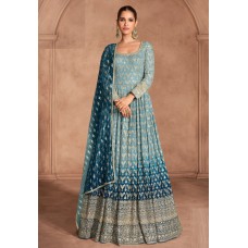 Sky Blue Georgette Embroidered Long Anarkali Suit 307572