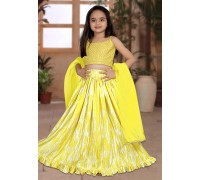 Yellow Silk Kids Lehenga Choli 266413