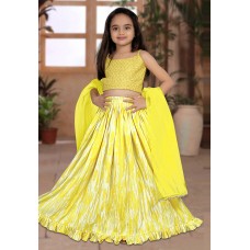 Yellow Silk Kids Lehenga Choli 266413